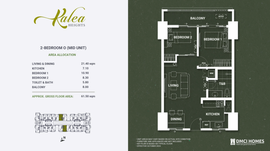 Kalea Heights 2 bedroom unit floor plan, 53 sqm