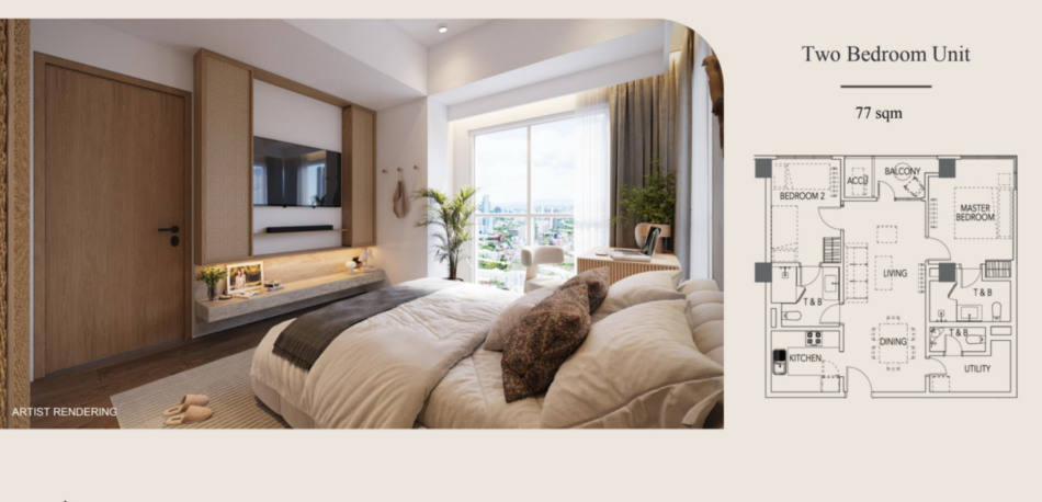 Marco Polo Parkplace 2 bedroom unit layout, 77 sqm