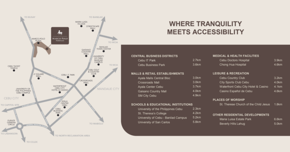 Marco Polo Parkplace location map — Veterans Drive, Nivel Hills, Lahug