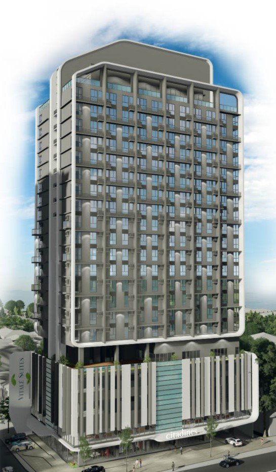 Vitale Suites full building render — 22-storey tower with Citadines serviced suites, Mandaue City